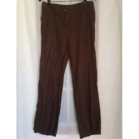 Madison Women's Size 12 Pants Brown 100% Linen Wide Leg Flat Front Dress Pants - Picture 1 of 10